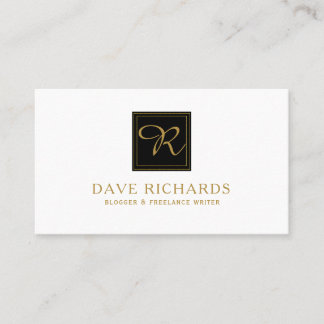 白シンプル黒モノグラムブロガー作家 名刺