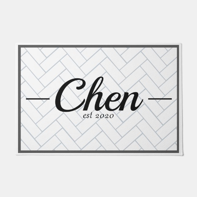 白シンプル黒瓦の設立年 ドアマット (正面)