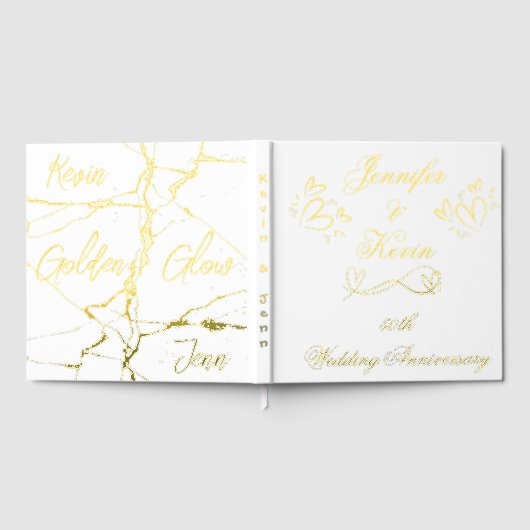 白シンプル50周年記念の結婚金ゴールド | ゲストブック (全面)