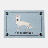 白スイスシェパード白GSDマンガードブルー ドアマット (正面)