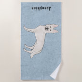 白スイスシェパード白GSDマンガードブルー ビーチタオル (正面)