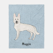 白スイスシェパード白GSDマンガードブルー フリースブランケット (正面)