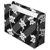 白スカルと黒いの十字骨ストライプ ラージペーパーバッグ (正面アングル)