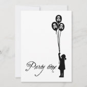 白スカル及び骨が交差した図形のパーティーの時間気球の女の子 招待状 (正面)