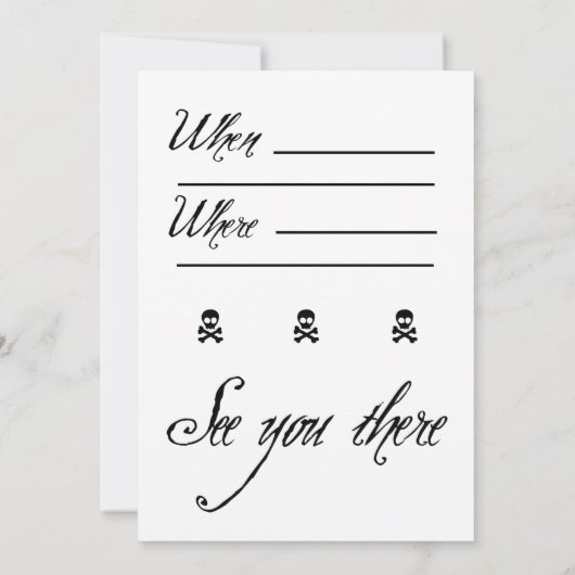 白スカル及び骨が交差した図形のパーティーの時間気球の女の子 招待状 (裏面)