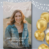 白スクリプトおめでとう写真卒業 横断幕