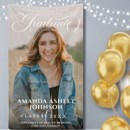 白スクリプトおめでとう写真卒業 横断幕