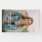 白スクリプトおめでとう写真卒業 横断幕 (横)