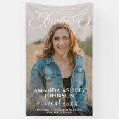 白スクリプトおめでとう写真卒業 横断幕 (縦)