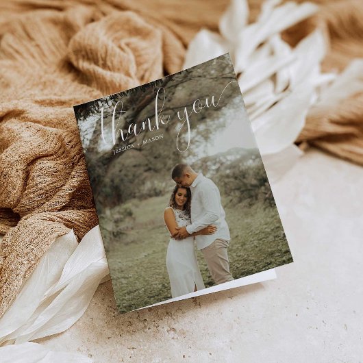 白スクリプト写真結婚の感謝の折り畳みカード サンキューカード