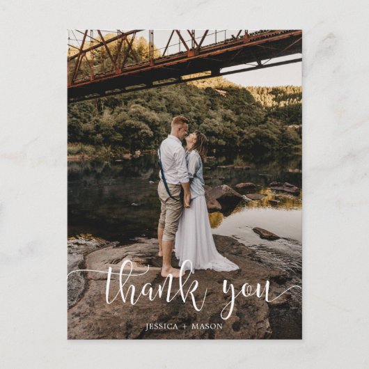 白スクリプト写真結婚の感謝ポストカード ポストカード (正面)