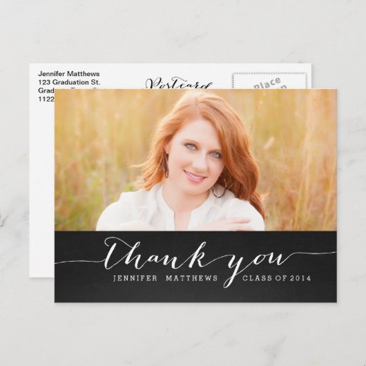 白スクリプト素朴卒業ありがとうはがき ポストカード (正面/裏面)