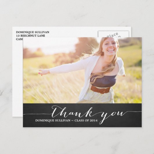 白スクリプト素朴卒業ありがとうはがき ポストカード (正面/裏面)