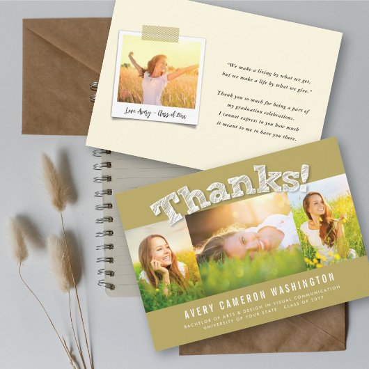 白スケッ感謝していチ3枚の写真モダン卒業 案内状