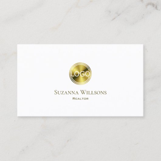 白スタイリッシュいプレーンと金ゴールド(ロゴ付きエレガント) 名刺 (正面)
