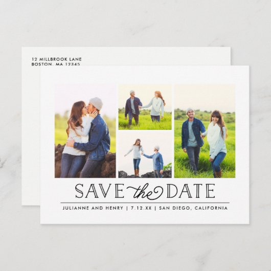 白スタイリッシュい4枚の写真はがきを保存 案内ポストカード (正面/裏面)