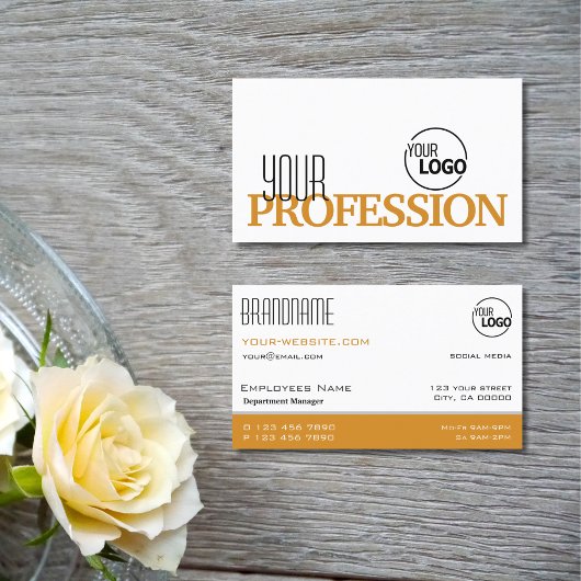 白スタイリッシュとオレンジシンプルのロゴ付きモダン 名刺