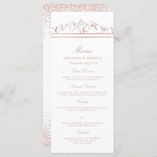 白スタイリッシュとバラの金ゴールドマウン結婚テンのメニュー メニュー (正面/裏面)