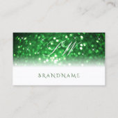 白スタイリッシュと緑のグリッターきらめくイニシャル 名刺 (正面)