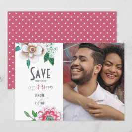 白スタイリッシュと赤のフローラ写真Save the Date セーブザデート