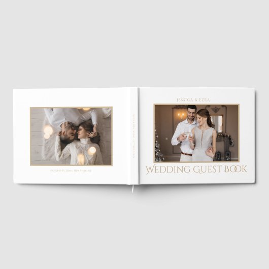 白スタイリッシュと金ゴールドのスクリプト |写真 ゲストブック (全面)