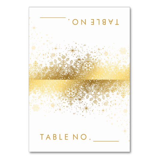 白スタイリッシュと金ゴールドの雪 – テントカード テーブルナンバー (正面)