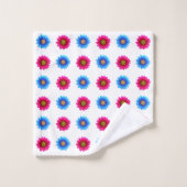 白スタイリッシュにマゼンタとターコイズの花 バスタオルセット (ウォッシュタオル)