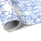 白スタイリッシュに青い花の模様 ラッピングペーパー (ロールコーナー)