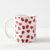 白スタイリッシュの赤いハートパターモノグラムのン コーヒーマグカップ (左)