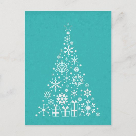 白スタイリッシュエレガントとティール（緑がかった色）のクリスマスツリー シーズンポストカード (正面)