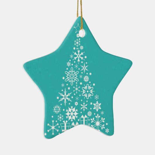 白スタイリッシュエレガントとティール(緑がかった色)のクリスマスツリー セラミックオーナメント (右)