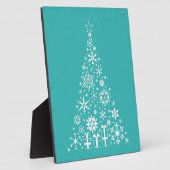 白スタイリッシュエレガントとティール（緑がかった色）のクリスマスツリー フォトプラーク (側面)