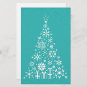 白スタイリッシュエレガントとティール(緑がかった色)のクリスマスツリー 便箋 (正面/裏面)