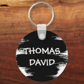 白スタイリッシュクール黒のブ絵を描ラシ線の写真 キーホルダー (正面)