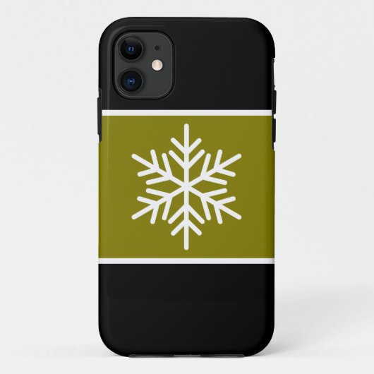 白スタイリッシュスノーフレークゴールデンオリーブ黒ストライプ色 Case-Mate iPhoneケース (裏面)
