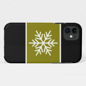 白スタイリッシュスノーフレークゴールデンオリーブ黒ストライプ色 Case-Mate iPhoneケース (裏面(横))