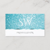 白スタイリッシュティール(緑がかった色)グリッター発光星イニシャル 名刺 (正面)