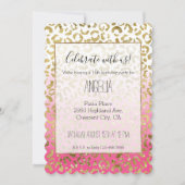 白スタイリッシュピンク金ゴールドヒョウ 招待状 (正面)