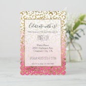 白スタイリッシュピンク金ゴールドヒョウ 招待状 (スタンド正面)