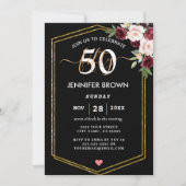 白スタイリッシュフローラグリッター50th誕生日パーティー 招待状 (正面)