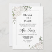 白スタイリッシュフローラ結婚の後のパーティー 招待状 (正面)