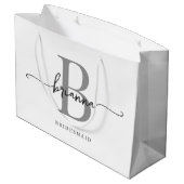 白スタイリッシュミニマル灰色モノグラムガーリー文字 ラージペーパーバッグ (裏面アングル)