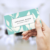 白スタイリッシュモダンとターコイズの離れパターン 名刺