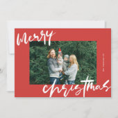 白スタイリッシュモダンと赤の写真メリークリスマス シーズンカード (正面)