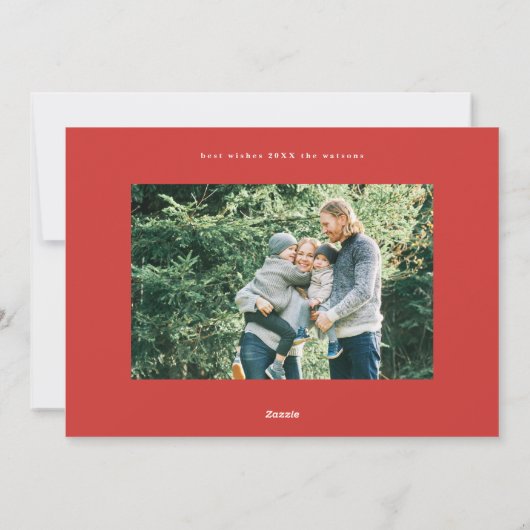 白スタイリッシュモダンと赤の写真メリークリスマス シーズンカード (裏面)