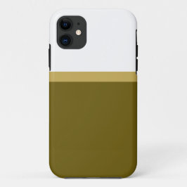 白スタイリッシュモダン金オリーブ色ブロック iPhone 11 ケース