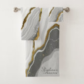 白スタイリッシュ大理石グレーアゲート金ゴールドグリッター バスタオルセット (インサイチュ)