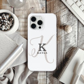 白スタイリッシュ字モノグラム付き名前 iPhoneケース