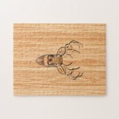 白スタイリッシュ尾バック〔雄ジカの〕枝角ライトウッドグレイン ジグソーパズル (横)