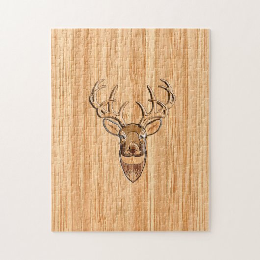 白スタイリッシュ尾バック〔雄ジカの〕枝角ライトウッドグレイン ジグソーパズル (縦)